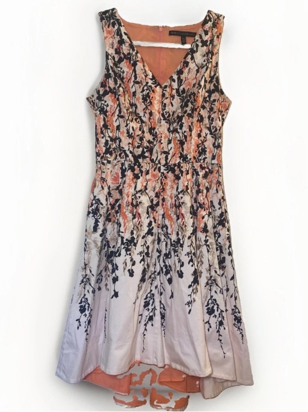 White House Black Market Women’s 4 Fit & Flare V-Neck Floral Cotton Zip Dress